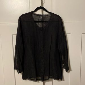 EILEEN FISHER sheer black XL long sleeve linen tunic
